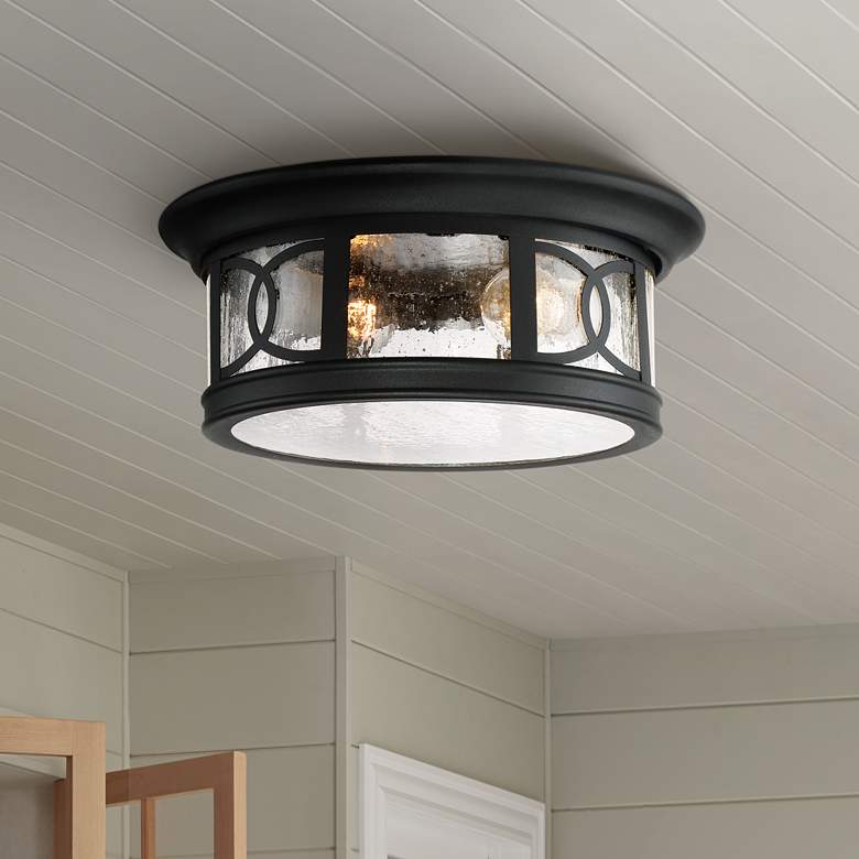 Image 1 John Timberland Capistrano 12" Black 2-Light Outdoor Ceiling Light