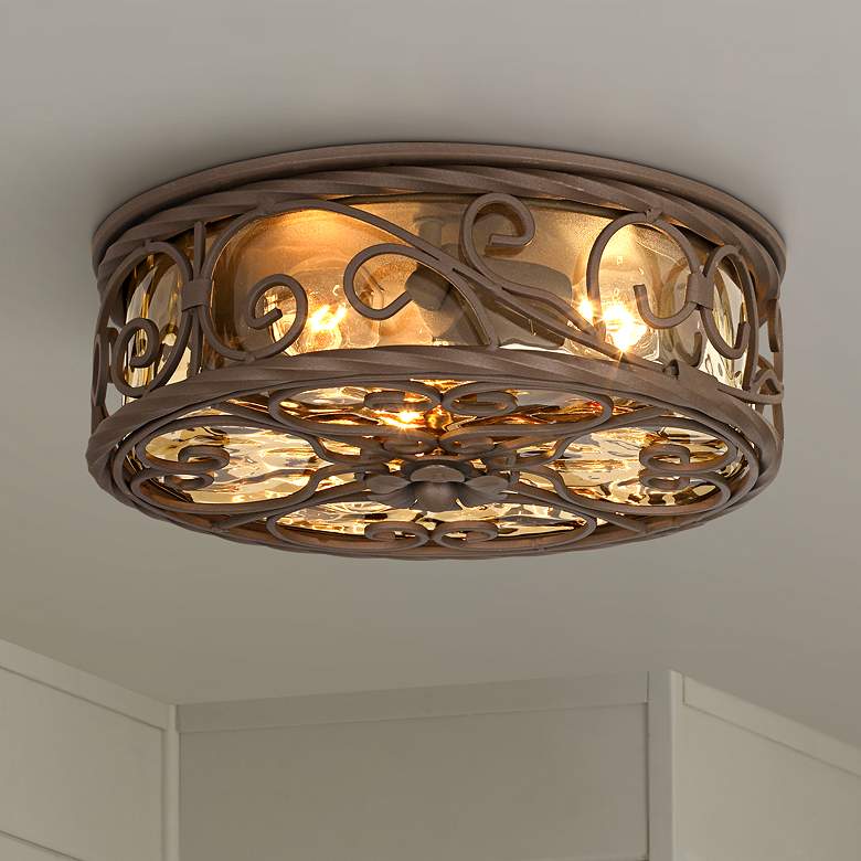 Image 1 John Timberland Casa Seville 12" Walnut Indoor-Outdoor Ceiling Light