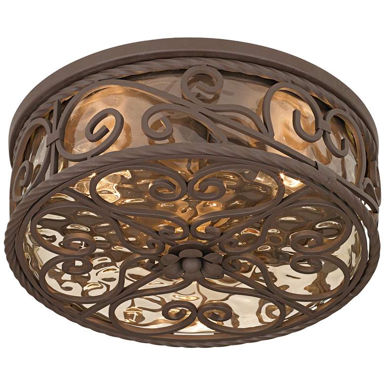 Image 2 John Timberland Casa Seville 15" Walnut Scroll Ceiling Light