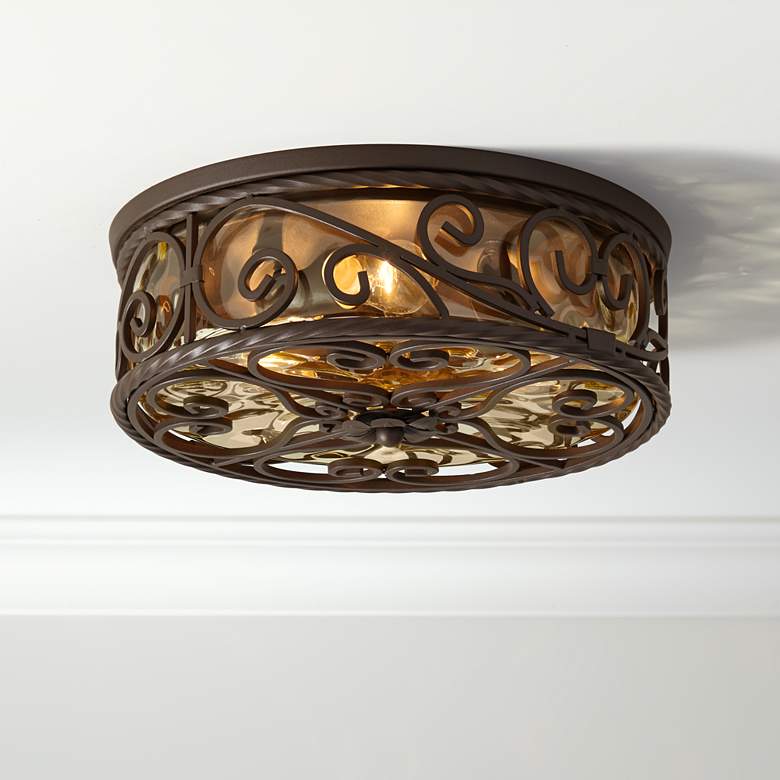 Image 1 John Timberland Casa Seville 15" Walnut Scroll Ceiling Light