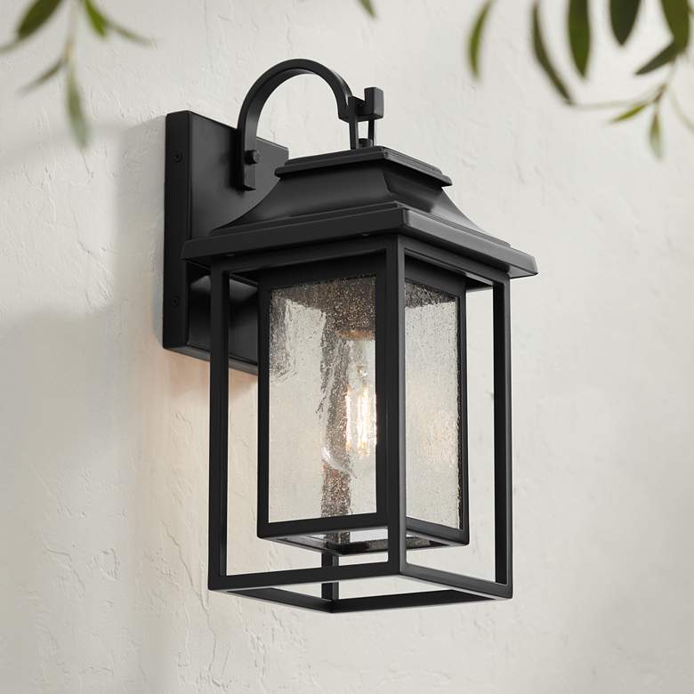 Image 1 John Timberland Cecile 15 1/4" Black Box Lantern Outdoor Wall Light