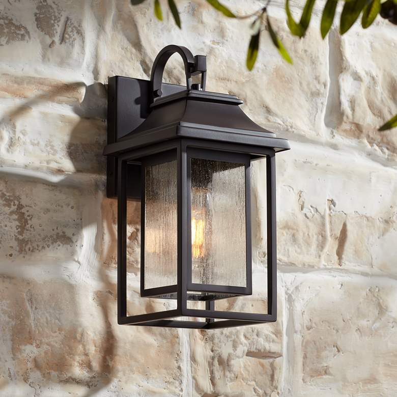 Image 1 John Timberland Cecile 15" Bronze Box Lantern Outdoor Wall Light