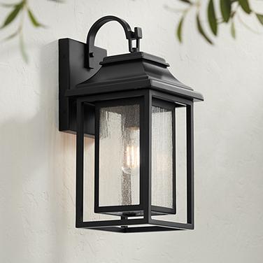 John Timberland Cecile 18 1/4" Black and Seeded Glass Outdoor Lantern