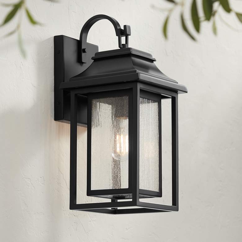 Image 1 John Timberland Cecile 18 1/4" Black and Seeded Glass Outdoor Lantern