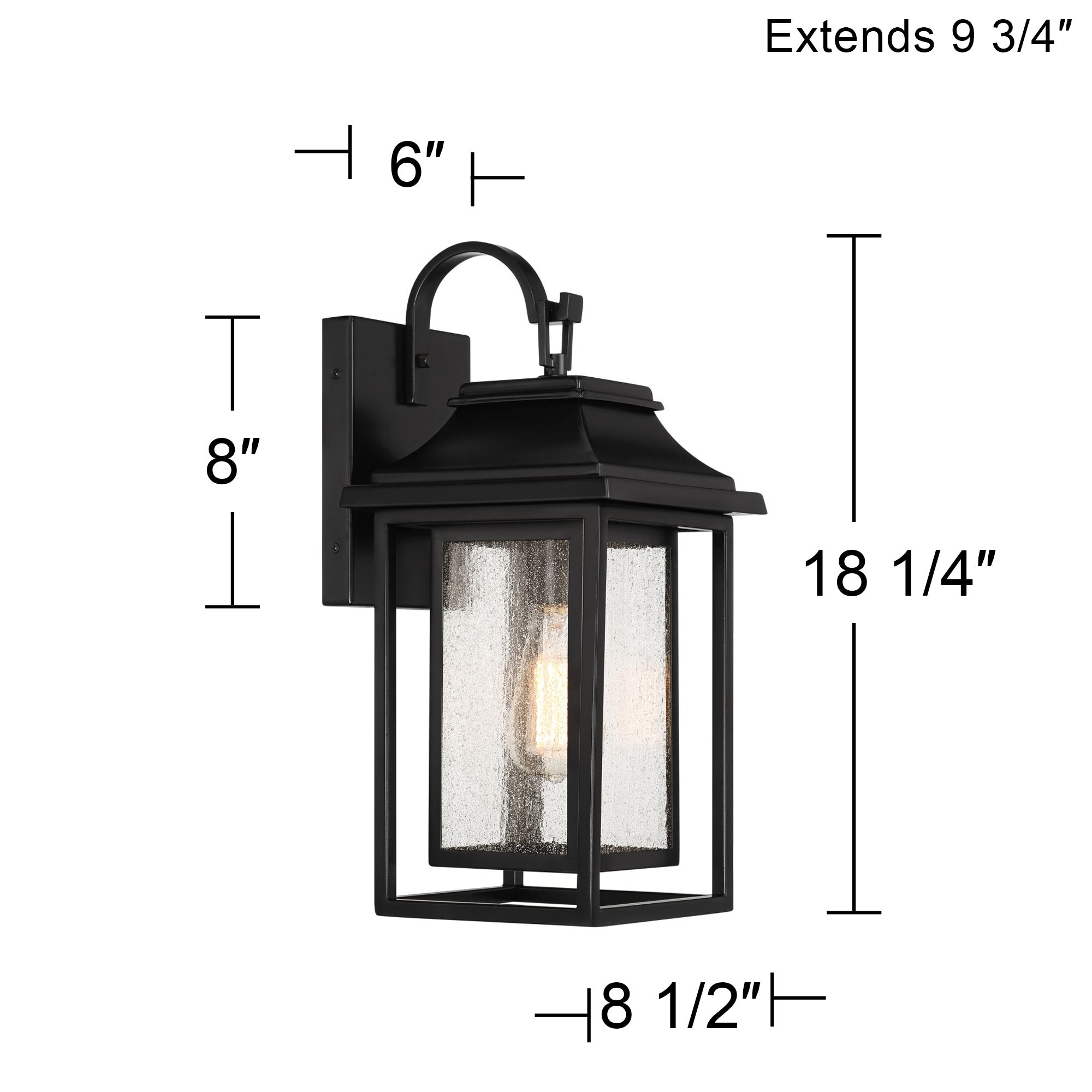 John Timberland Cecile 18 1/4" Black and Seeded Glass Outdoor Lantern