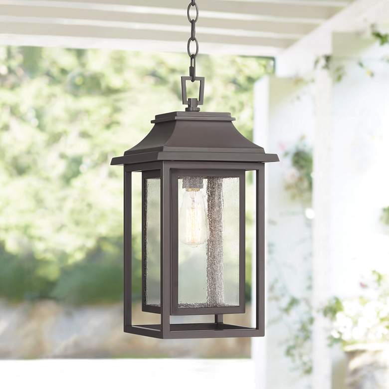 Image 1 John Timberland Cecile 19 1/4" Bronze Box Lantern Porch Hanging Light