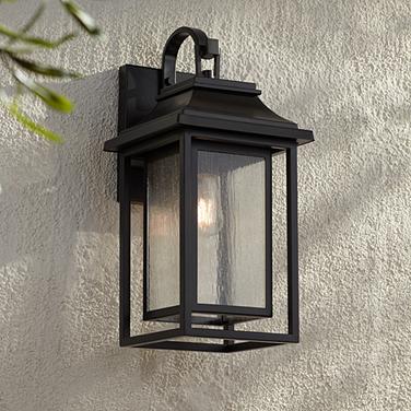 John Timberland Cecile 21 1/4" Black Box Lantern Outdoor Wall Light