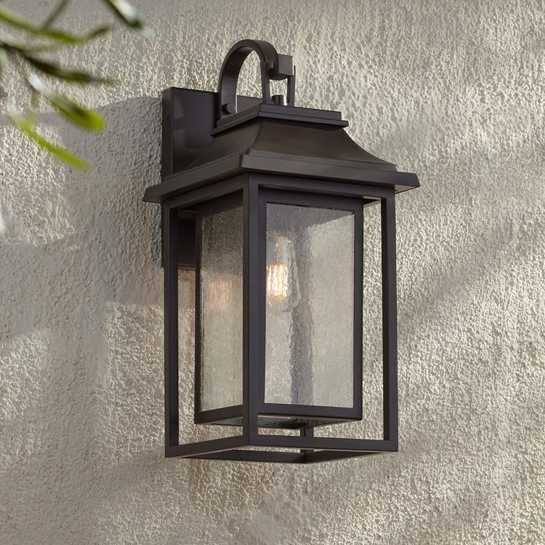Image 1 John Timberland Cecile 21" Bronze Box Lantern Outdoor Wall Light
