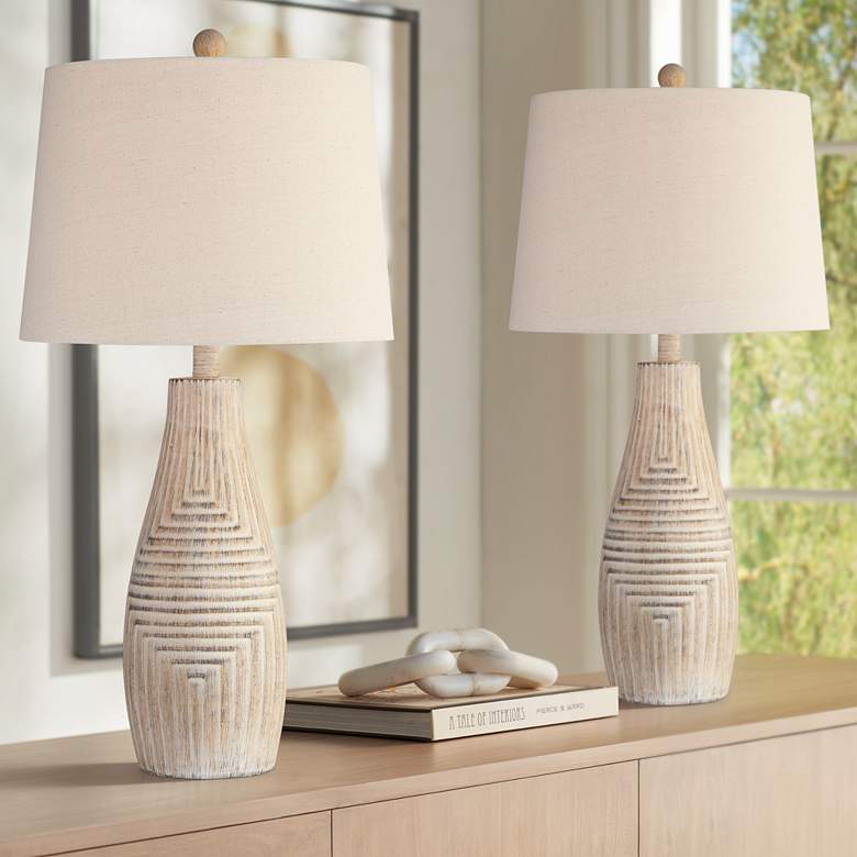 Image 1 John Timberland Chico 27" Light Wood Finish Table Lamps Set of 2