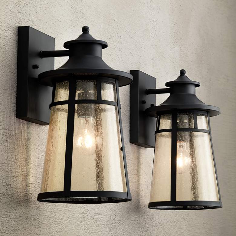 Image 2 John Timberland Clement 15" Black Outdoor Wall Lantern Lights Set of 2