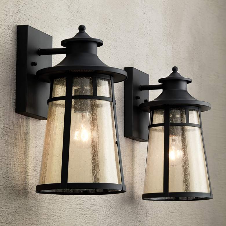 Image 2 John Timberland Clement 15 inch Black Outdoor Wall Lantern Lights Set of 2