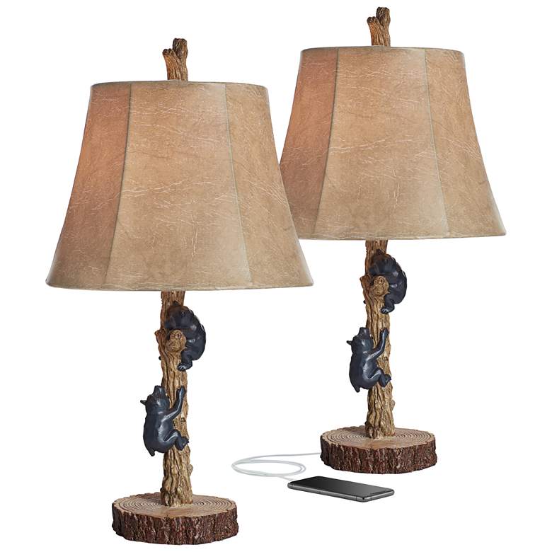 Image 2 John Timberland Climbing Bears 22 1/2 inch Rustic USB Table Lamps Set of 2