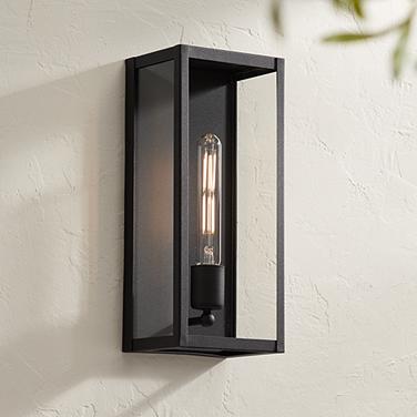 John Timberland Cornell 14 1/4" High Sand Black Box Outdoor Wall Light