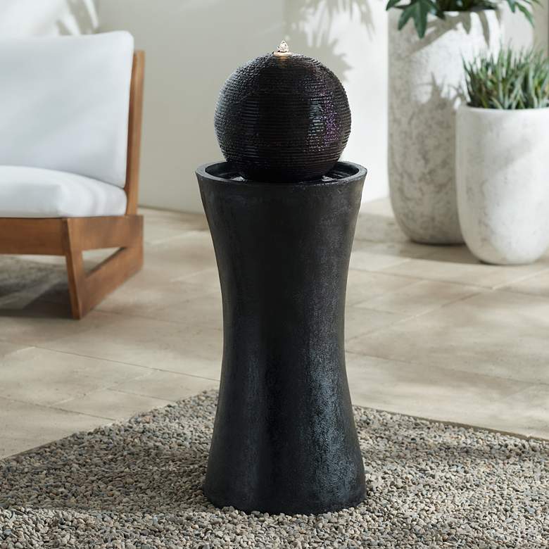 Image 2 John Timberland Dark Sphere 35 1/2" High LED Pillar Bubbler Fountain