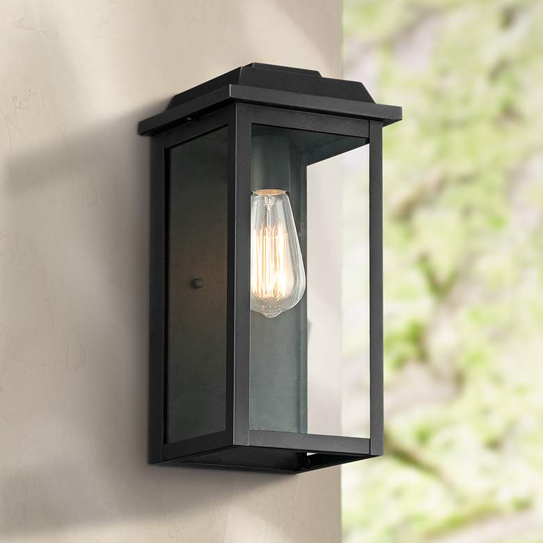 Image 1 John Timberland Eastcrest 14" High Textured Black Outdoor Wall Light