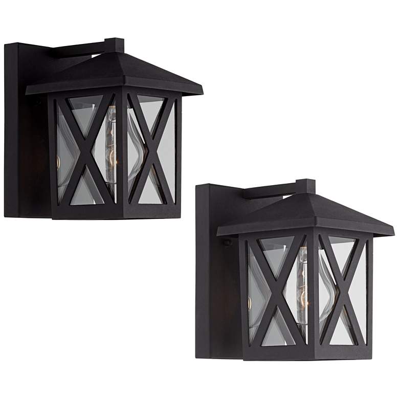 Image 2 John Timberland Elkins 7 1/2" High Black Outdoor Wall Lights Set of 2