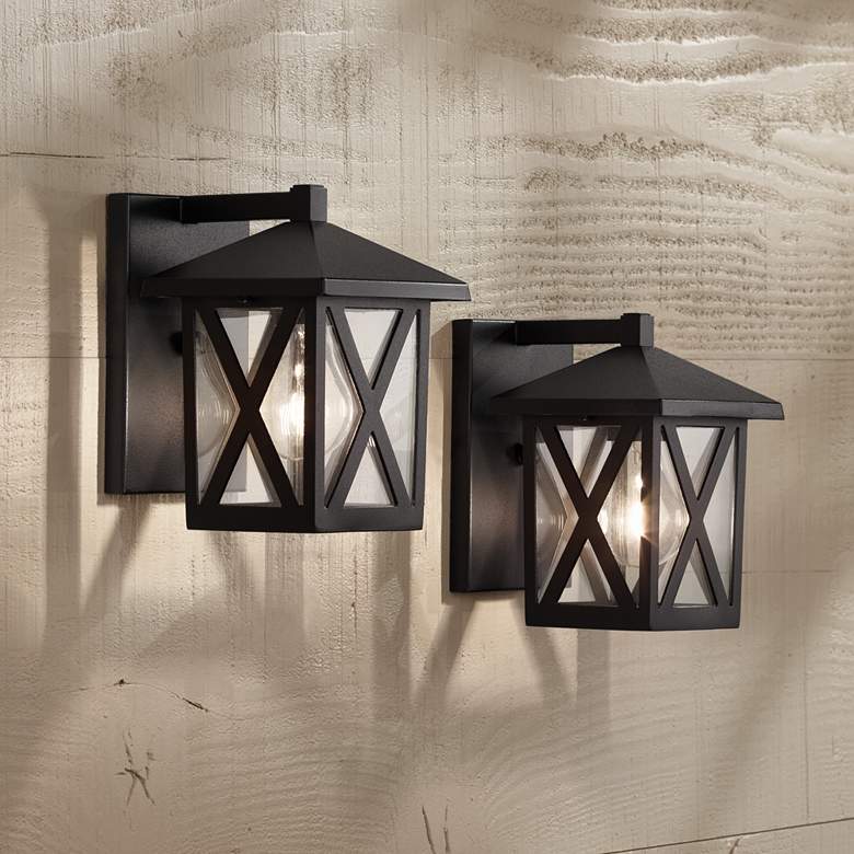 Image 1 John Timberland Elkins 7 1/2" High Black Outdoor Wall Lights Set of 2