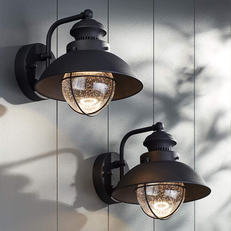 Image 1 John Timberland Fordham 8" High Black LED Outdoor Wall Light Set of 2