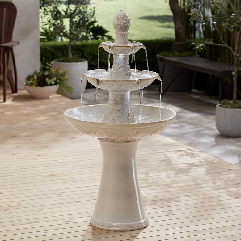Image 1 John Timberland Formentera 45" Ceramic 3-Tier LED Outdoor Fountain