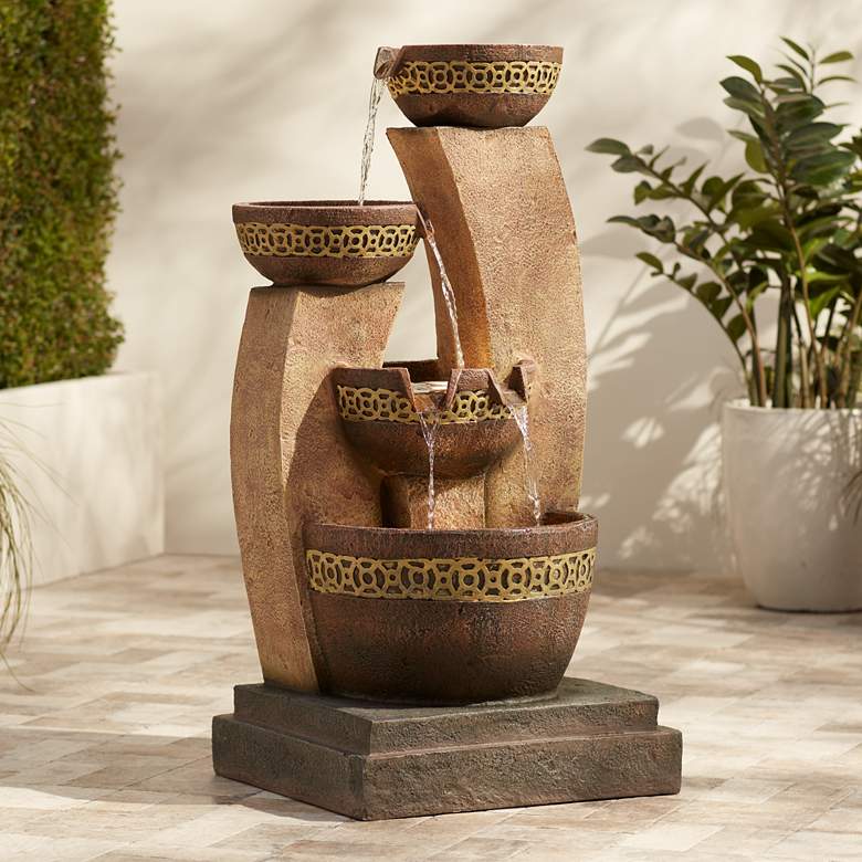 Image 1 John Timberland Four Bowl 41 1/2" High LED Cascading Floor Fountain