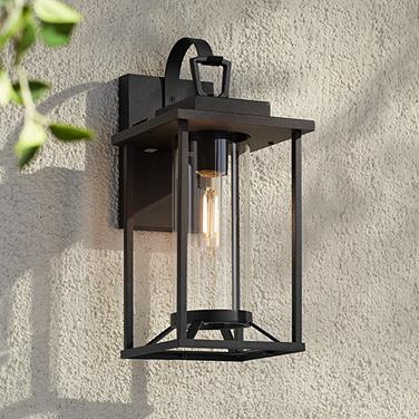 John Timberland Frederick 15 1/2" High Sand Black Outdoor Wall Light