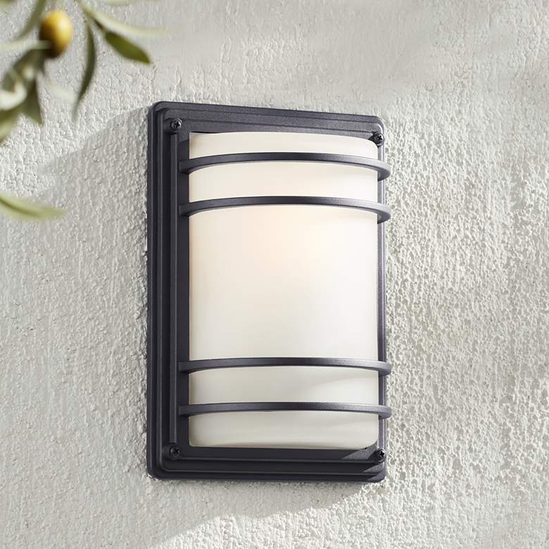 Image 1 John Timberland Habitat 11" Black and Frosted Glass Outdoor Wall Light