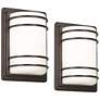 2_John Timberland Habitat 11" Bronze and Opal Outdoor Lights Set of 2