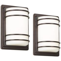 John Timberland Habitat 11" Bronze and Opal Outdoor Lights Set of 2