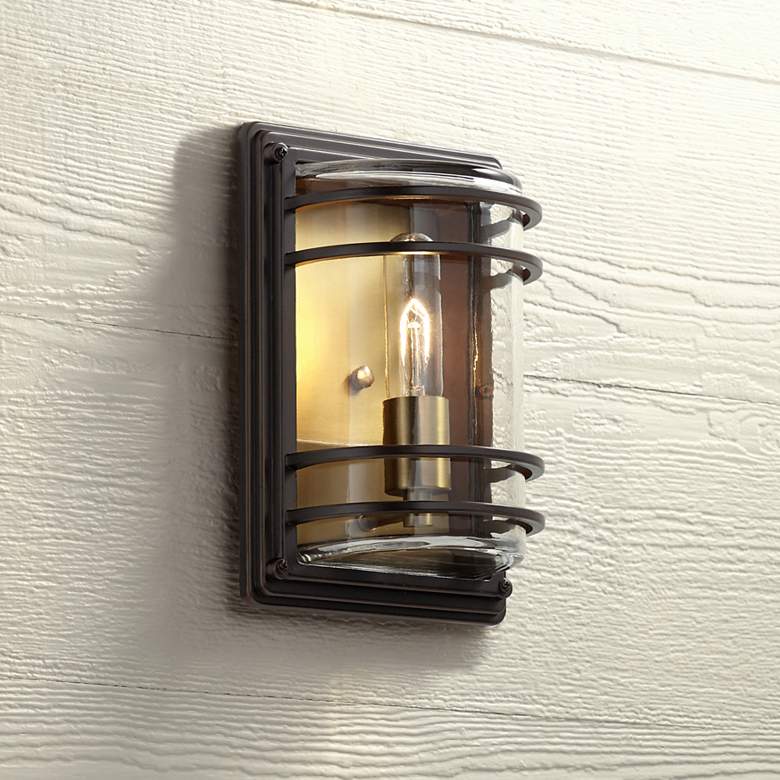 Image 1 John Timberland Habitat 11" High Bronze Warm Brass Outdoor Wall Light