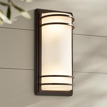 John Timberland Habitat 16" Bronze and Opal Glass Outdoor Wall Light
