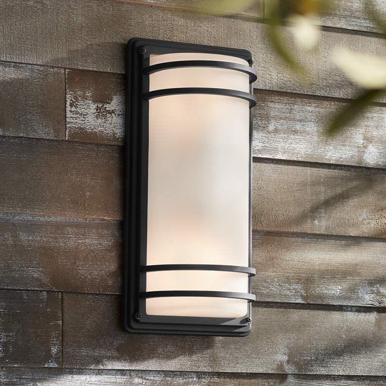 Image 1 John Timberland Habitat 16" Black and Frosted Glass Outdoor Wall Light