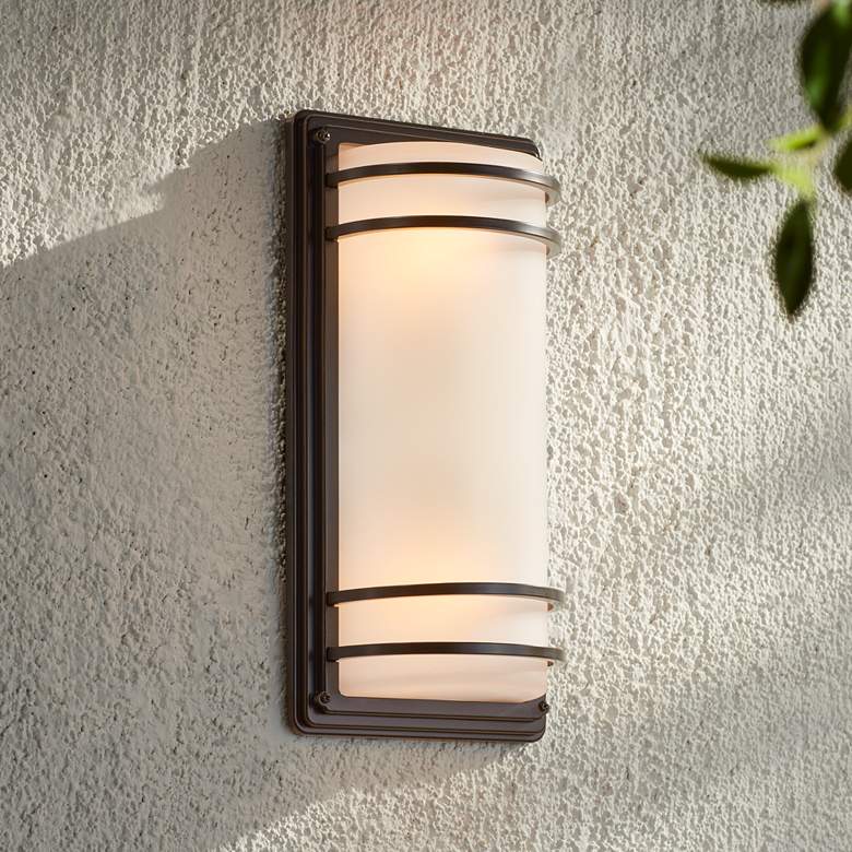 Image 5 John Timberland Habitat 16" Bronze and Opal Glass Outdoor Wall Light more views