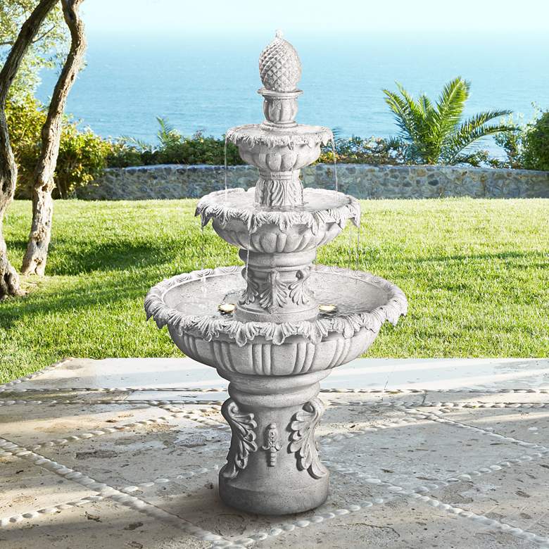 Image 1 John Timberland Ibiza 46" 3-Tiered Sandstone Finish Fountain with LED
