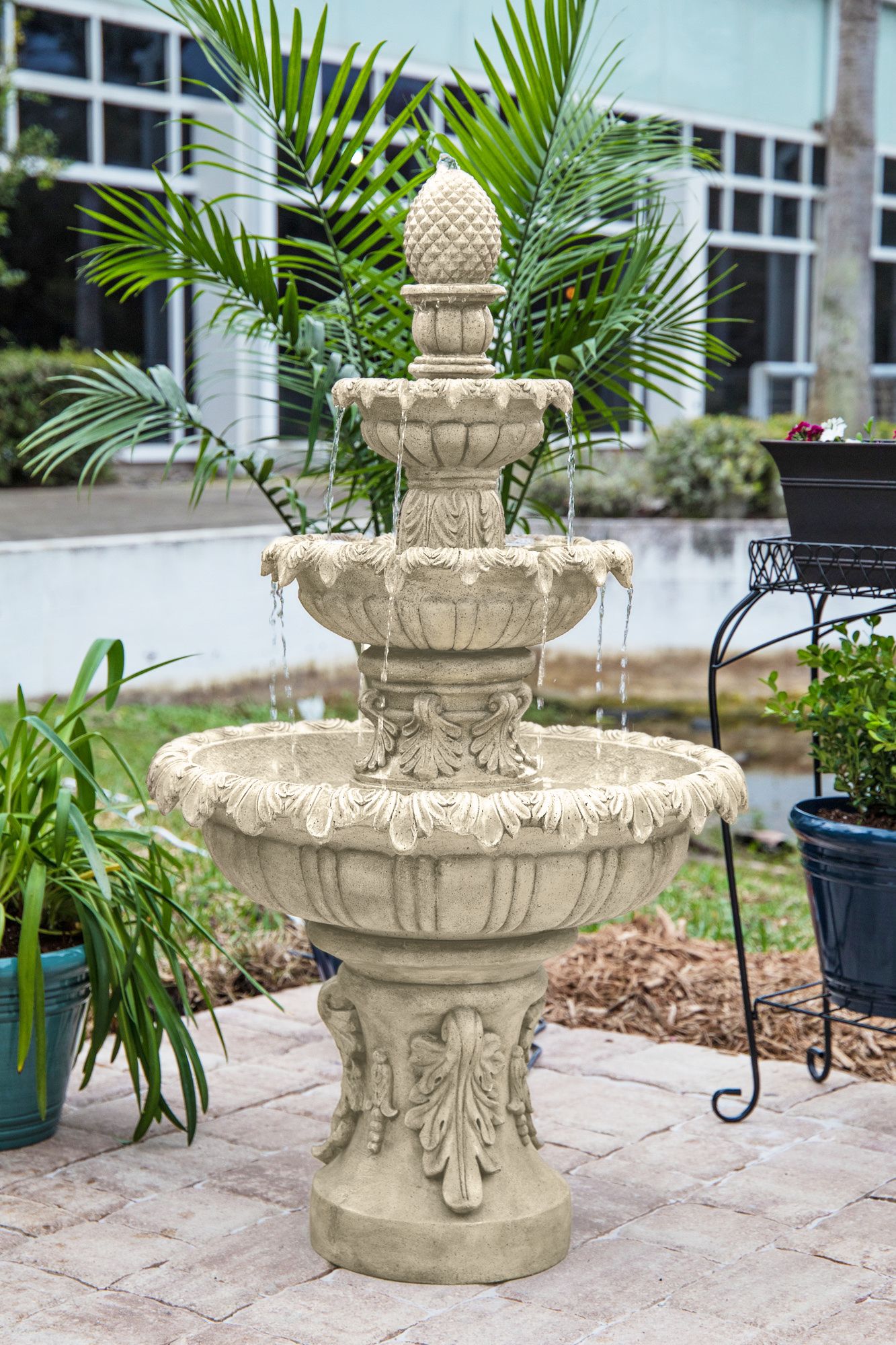John Timberland Ibiza 46" 3-Tiered Sandstone Finish Fountain with LED