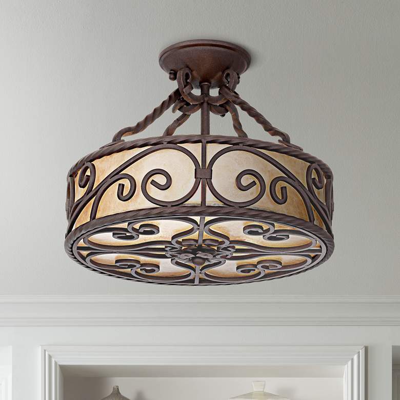 Image 1 John Timberland Iron Scroll 15 inch Natural Mica Ceiling Light Fixture