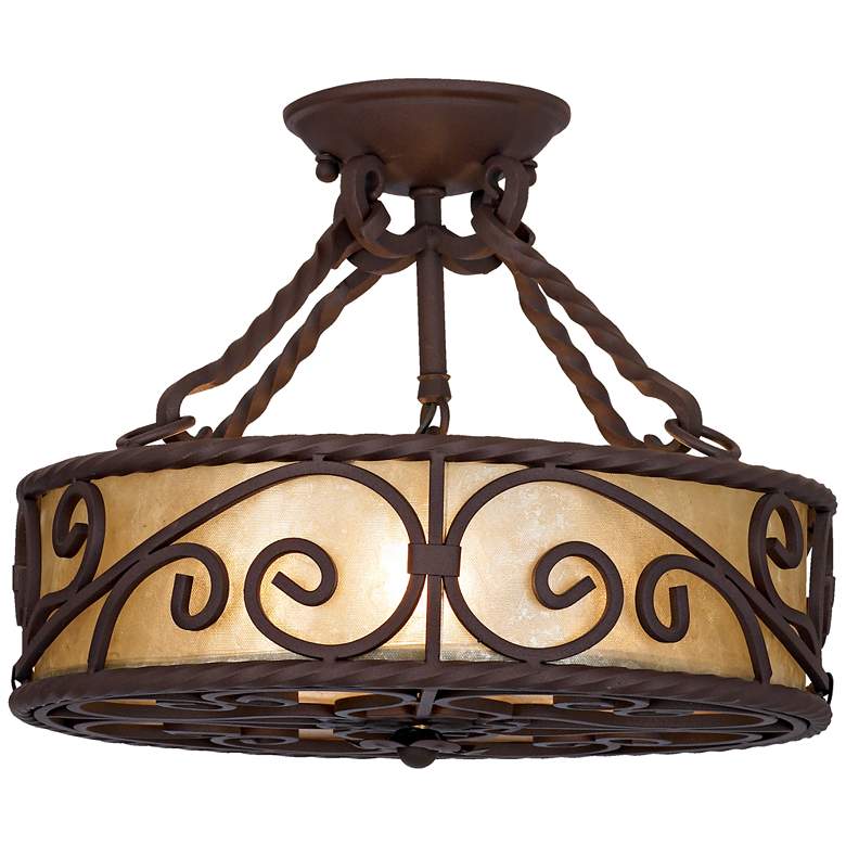 Image 5 John Timberland Iron Scroll 15 inch Natural Mica Ceiling Light Fixture more views