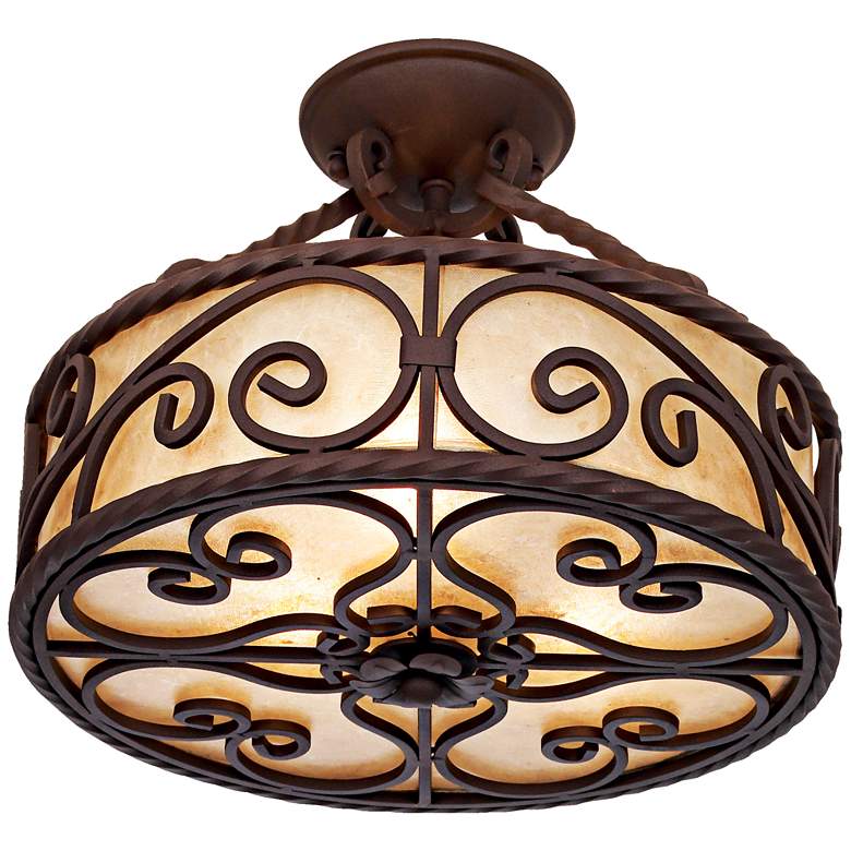 Image 6 John Timberland Iron Scroll 15 inch Natural Mica Ceiling Light Fixture more views