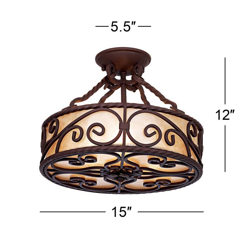Image 7 John Timberland Iron Scroll 15" Natural Mica Ceiling Light Fixture more views