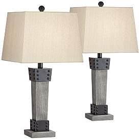 Image2 of John Timberland Jacob Gray Wood LED Table Lamps Set of 2 with Dimmers