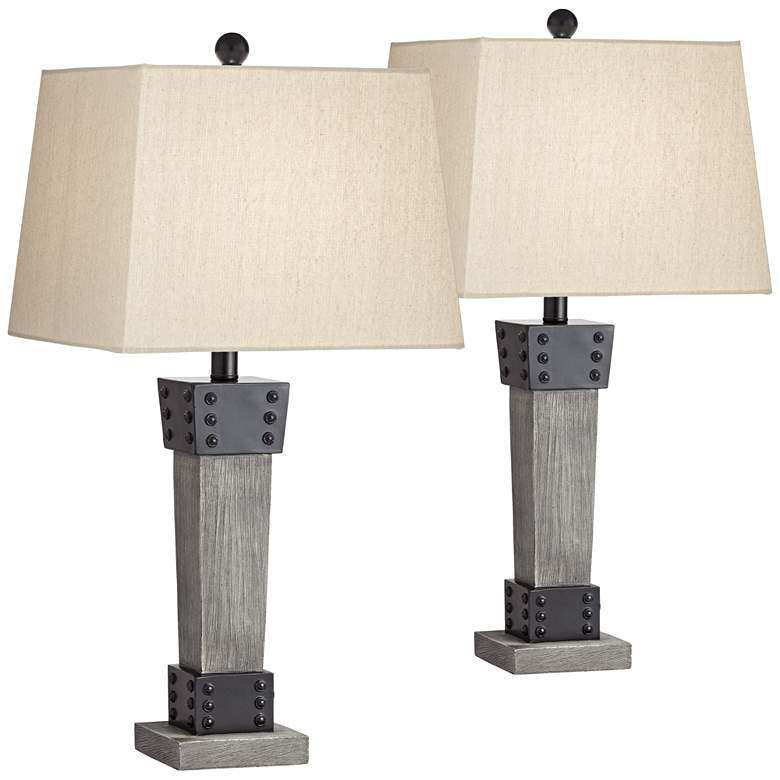Image 2 John Timberland Jacob Gray Wood LED Table Lamps Set of 2 with Dimmers