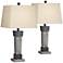 John Timberland Jacob Gray Wood LED Table Lamps Set of 2 with Dimmers