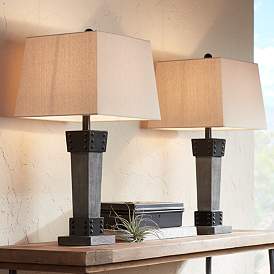 Image1 of John Timberland Jacob Gray Wood LED Table Lamps Set of 2 with Dimmers