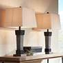 John Timberland Jacob Gray Wood LED Table Lamps Set of 2 with Dimmers