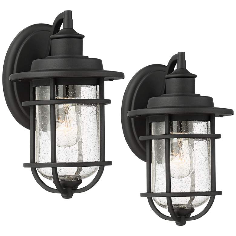 Image 2 John Timberland Markham 10 1/2" Textured Black Outdoor Lights Set of 2