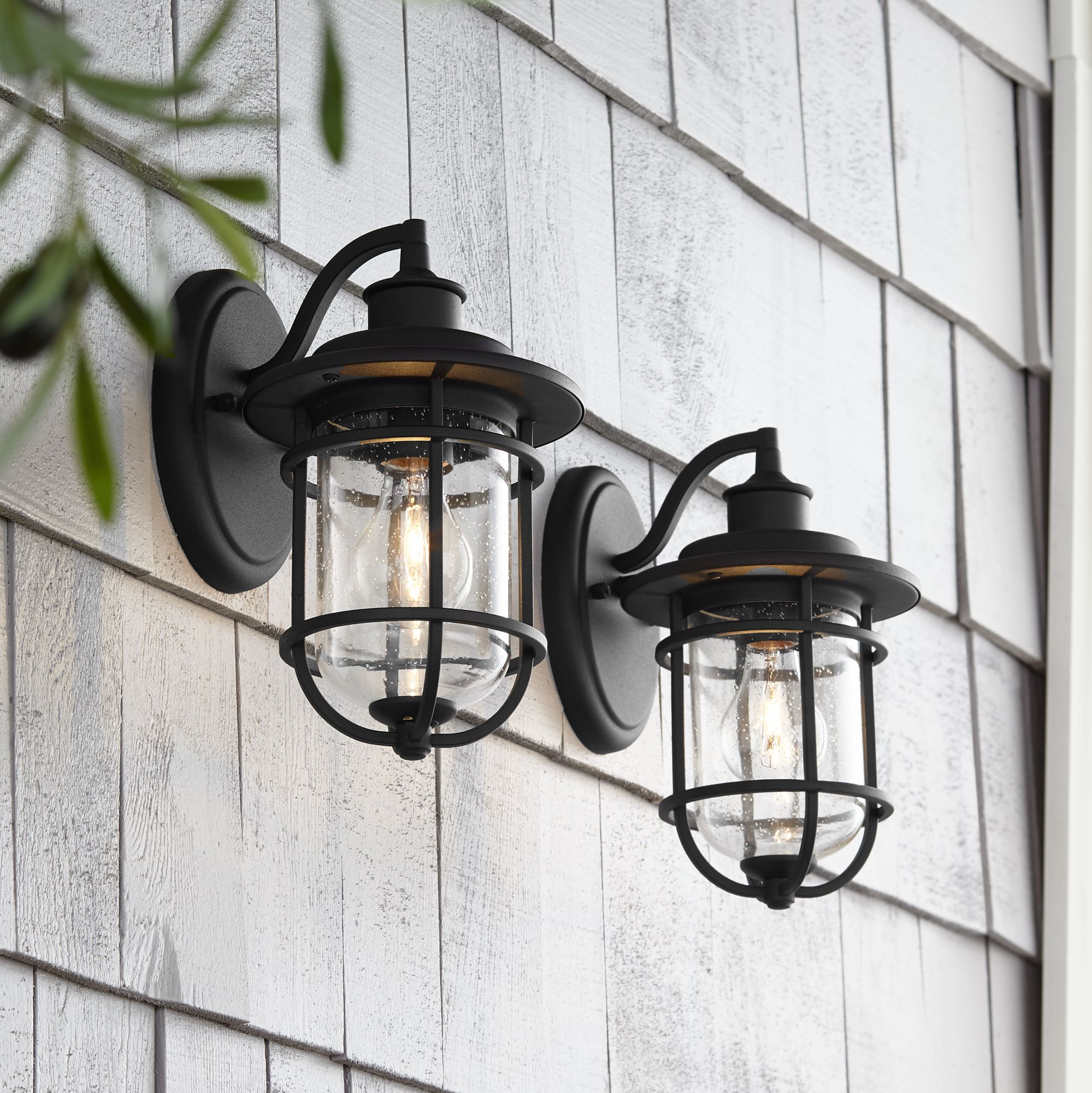 John Timberland Markham 10 1/2" Textured Black Outdoor Lights Set of 2