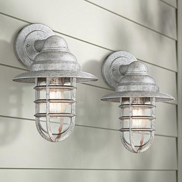 John Timberland Marlowe 13 1/4" Galvanized Cage Wall Lights Set of 2