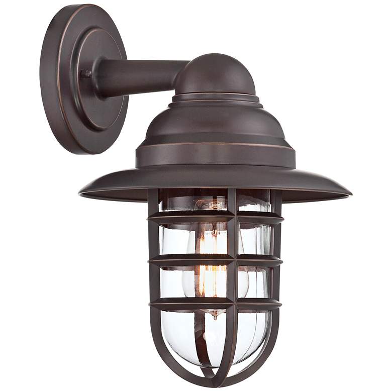 Image 4 John Timberland Marlowe 13 1/4" High Bronze Cage Wall Sconces Set of 2 more views