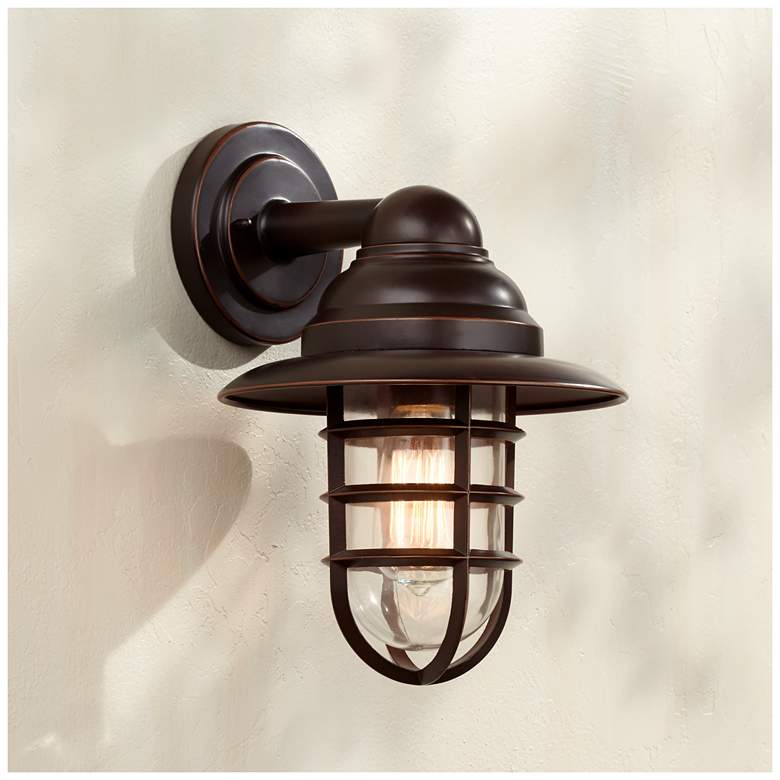Image 7 John Timberland Marlowe 13 1/4" High Bronze Cage Wall Sconces Set of 2 more views