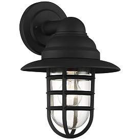 Image2 of John Timberland Marlowe 13" High Black Hooded Cage Outdoor Wall Light
