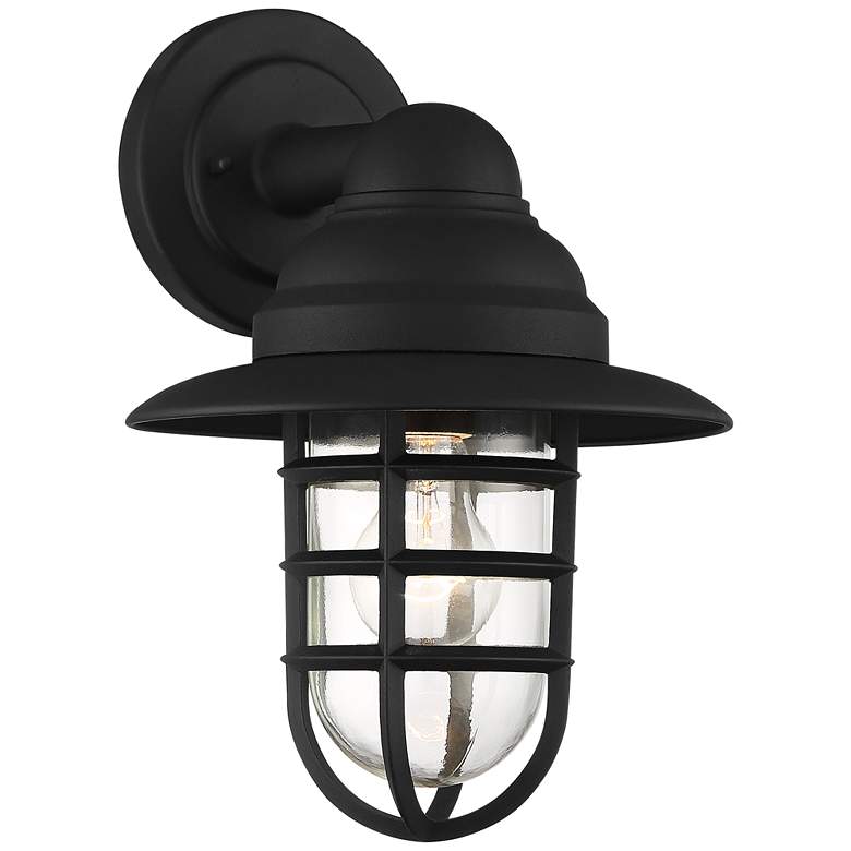 Image 2 John Timberland Marlowe 13 inch High Black Hooded Cage Outdoor Wall Light